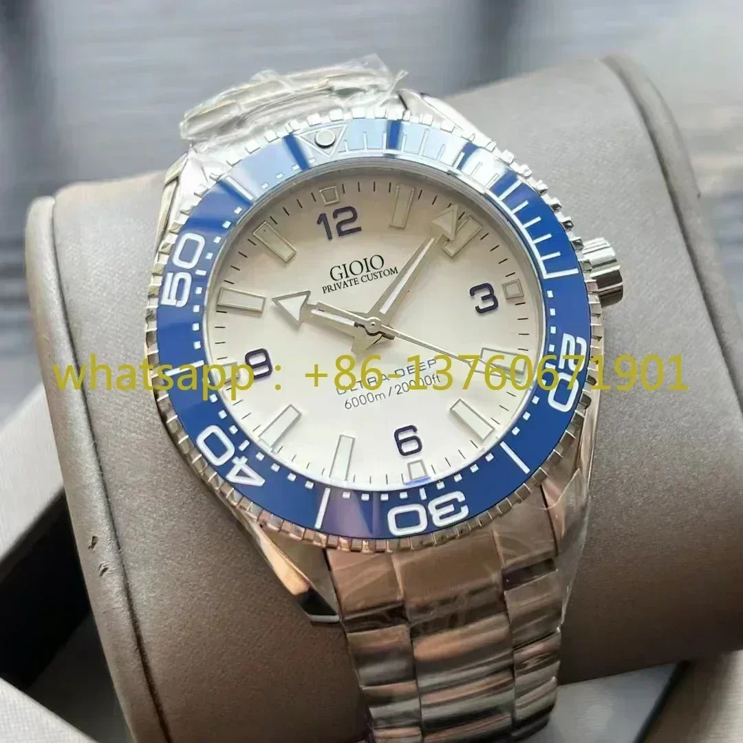 Top Quality Mens Automatic Mechanical Watch Stainless Steel Blue Black Ceramic Orange Bezel Sapphire Ultra Deep 45mm Sport