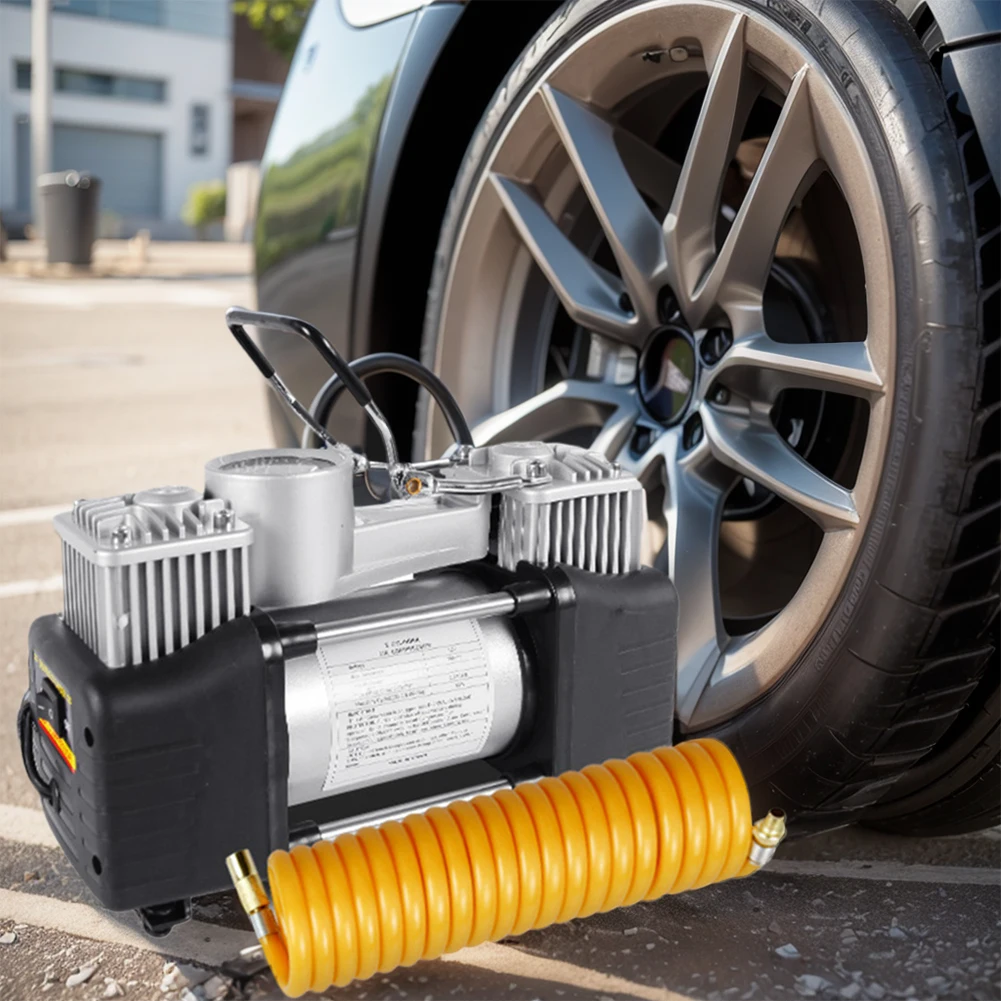 12V 150PSI Car Tire Pump Dual Cylinder Car Electric Air Pump Heavy Duty Portable Metal Air Compressor Electric Car Tyre Inflator