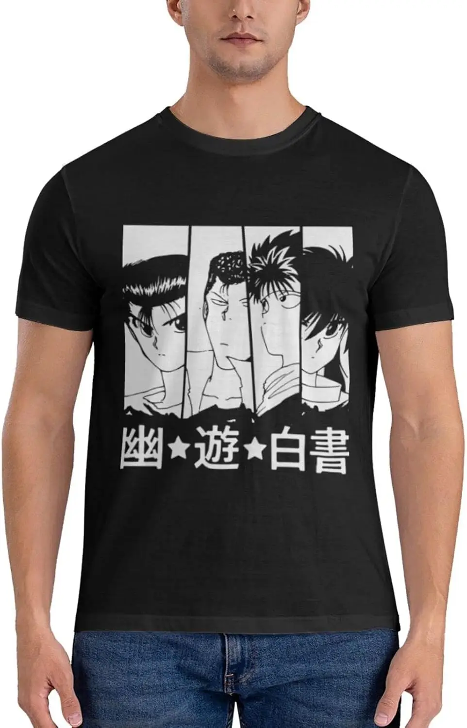 Anime Yu Yu Hakusho Shirt for Men Fashion Casual Cotton Custom Short Sleeve Tshirt Cool Tees Top Black