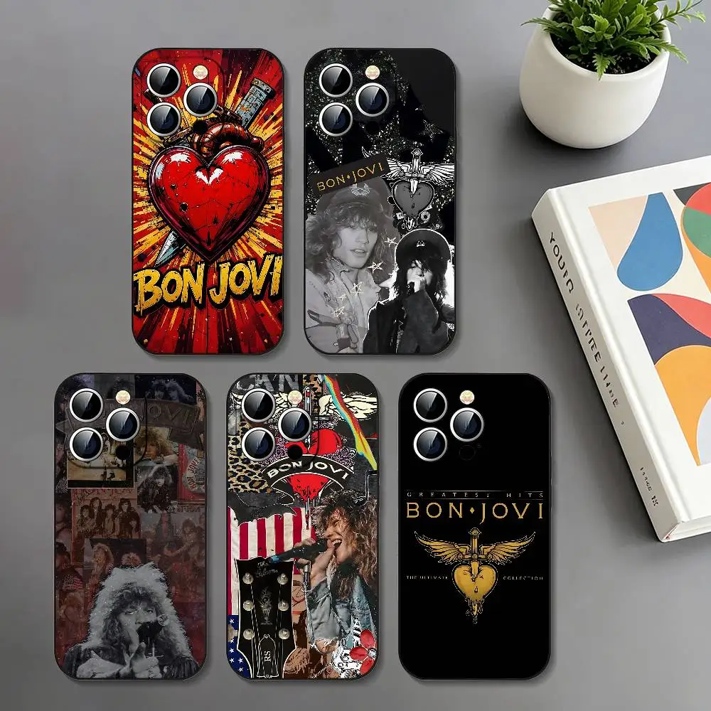 Capa de Celular Antichoque Fina Preta Band B-Bon Jovi para iPhone 17 16 15 14 13 12 11 X XR XS Max Pro Max Plus Mini