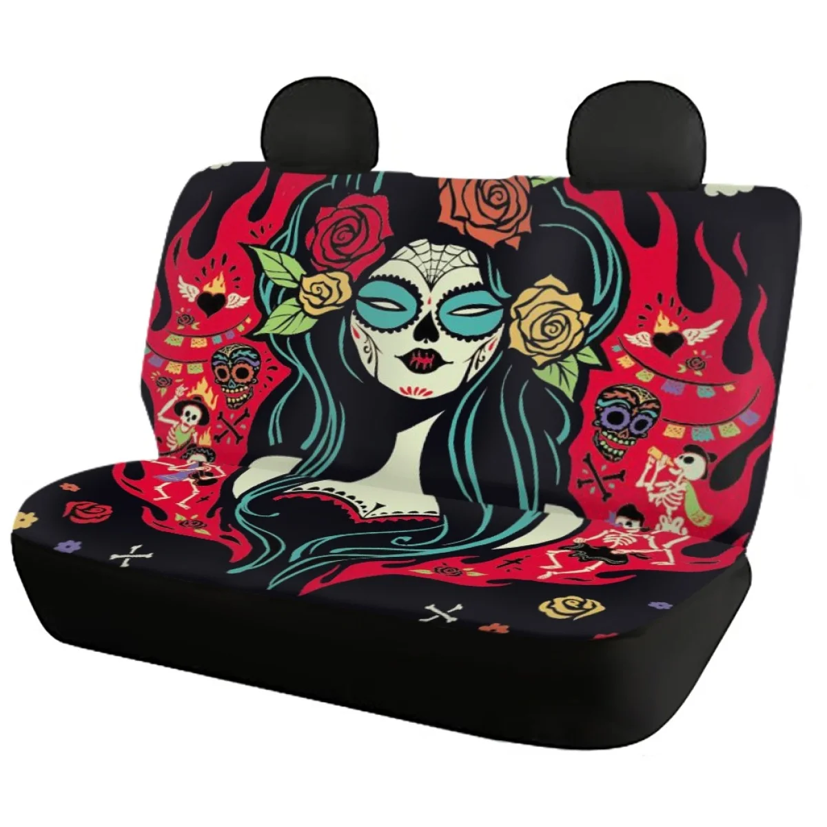 Car Seat Covers Gothic Skull Sweet Girls Set of 4 Non-skid Auto Front and Back Vehicle Seat Cushion Design Easy to Install