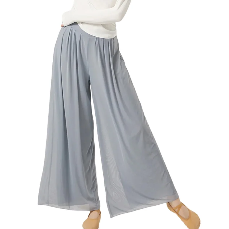 Pantaloni da danza moderna a gamba larga in rete da donna Balletto Danza lirica classica Pantaloni a vita alta Prestazioni di danza classica per adulti
