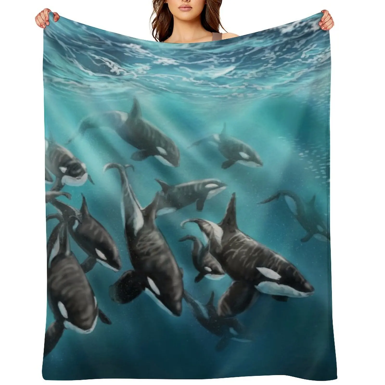 

An orca pod Throw Blanket Thermal Large Picnic Beautifuls Blankets