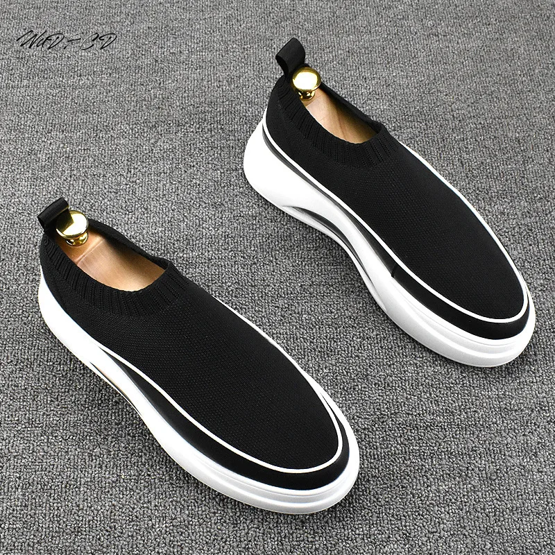 Loafers Men Sneakers Casual Fashion Casual Leather Mesh/Canvas Breathable Height Increased Flat Platform Air Cushion Board Shoes