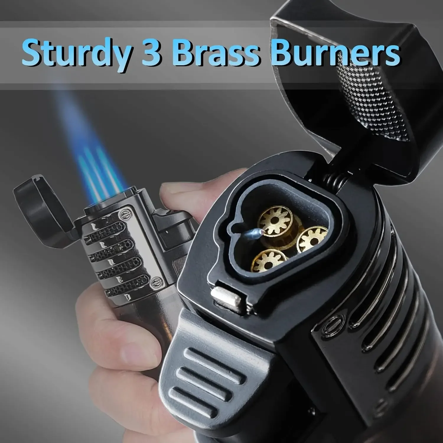 Transparent Gas Window Inflatable Lighter Outdoor Windproof Triple Fire Direct Fire Igniter Cigarette Accessories Smoking Gifts