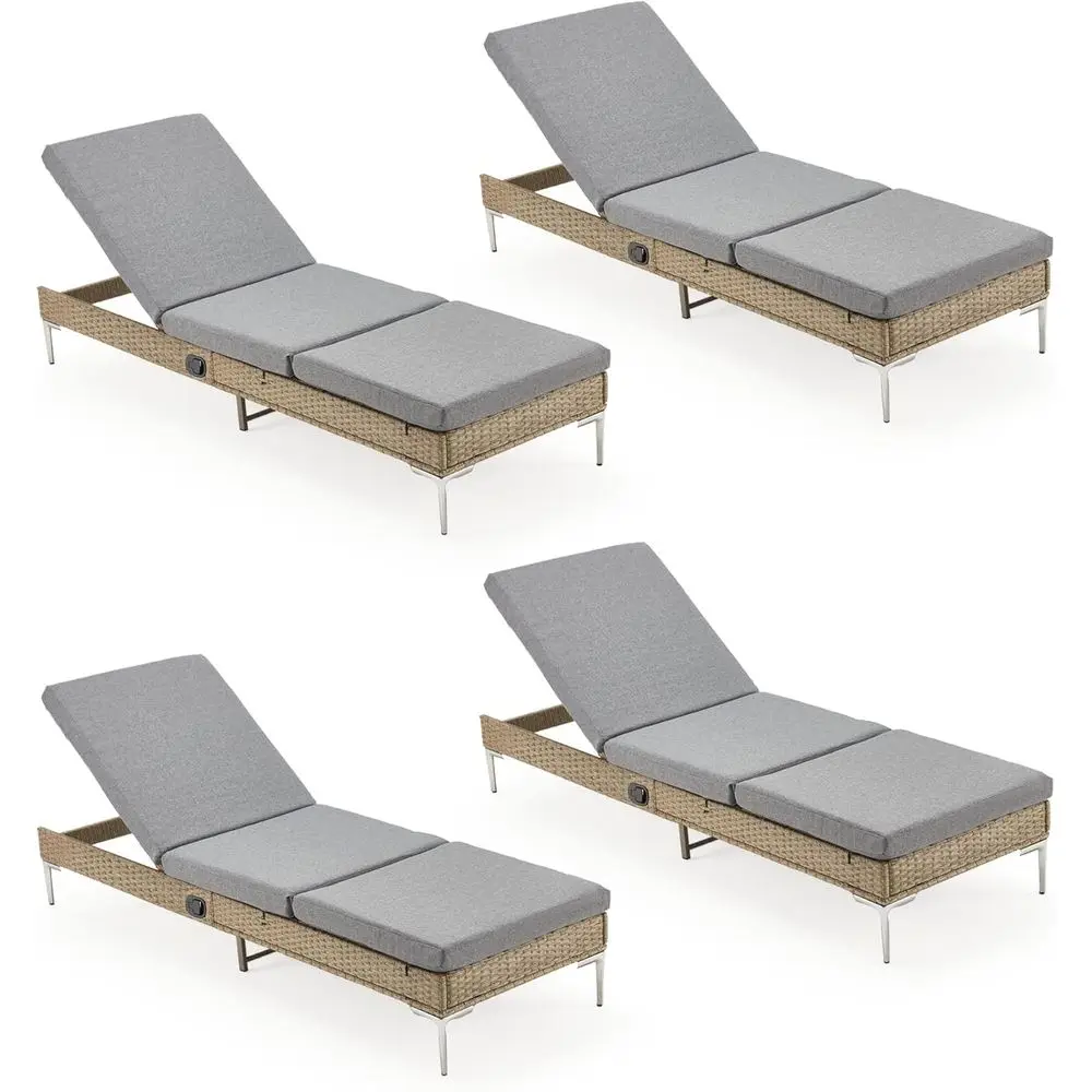 

Set of 4 Grey Patio Wicker Lounge Chairs with Adjustable Backrest for Pool, Garden, and Porch