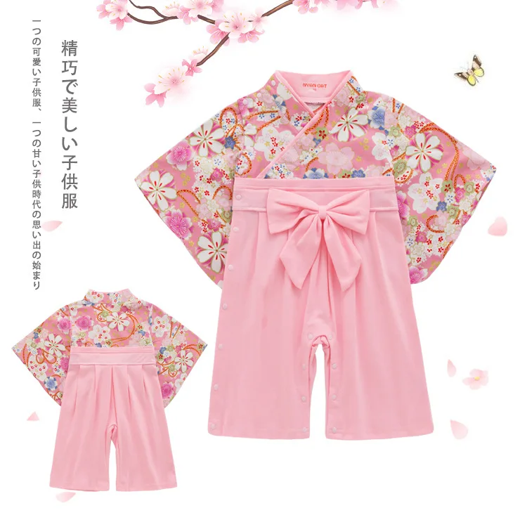 

2026 Baby Girls Clothes Soft Cotton Kimono Infant Long Sleeve Bodysuit Cute Floral Print Japanese Style Outwear Cosplay Costume