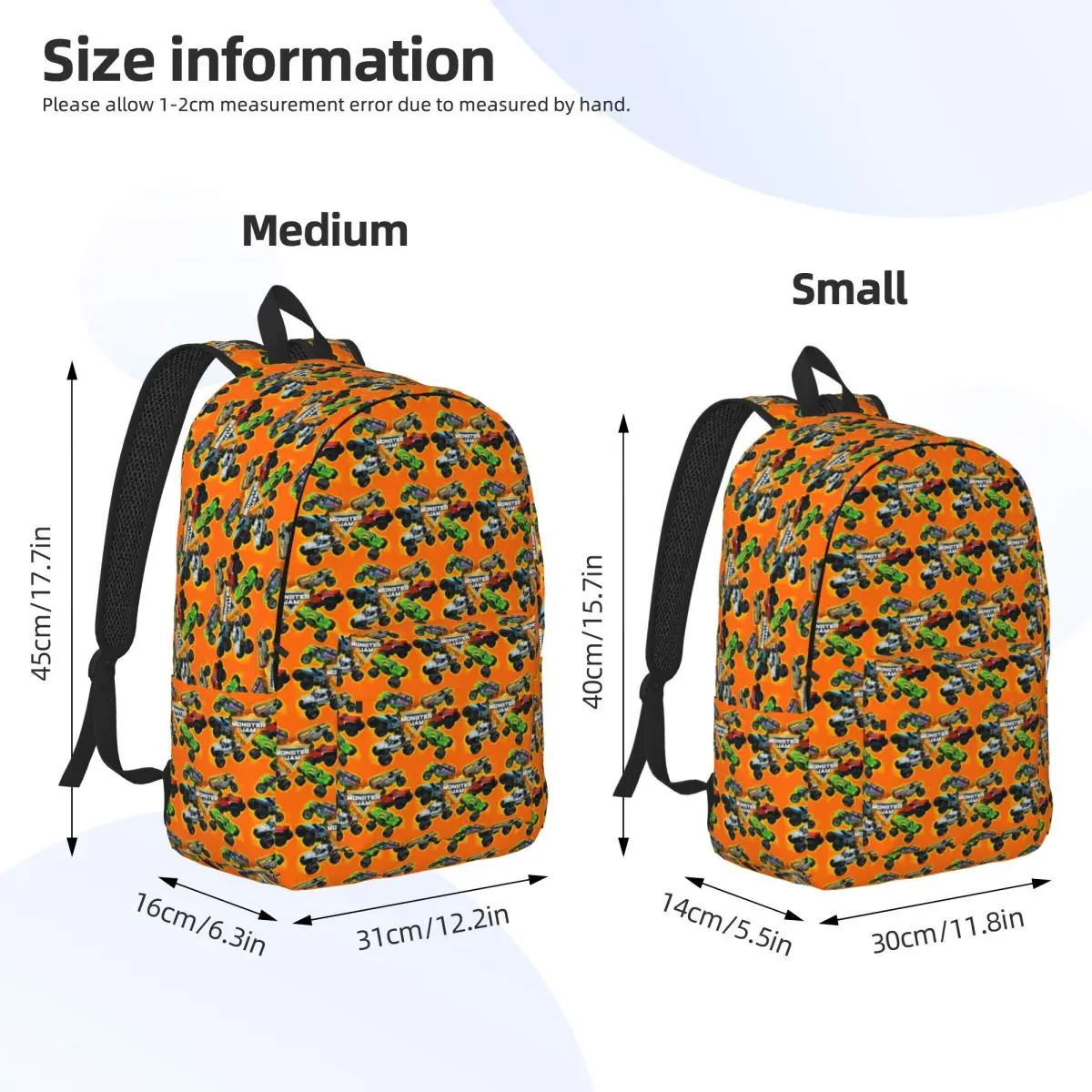 Classic Monster Jam Truck Pattern Backpack Daypack Large Capacity Children BookBag School Bag Shoulder Bags for Boys Girls