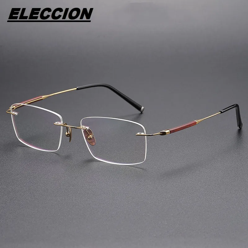 

ELECCION 2024 New High-quality Handmade Rosewood Titanium Optics Eyeglass Frames Men Wide Face Rimless Glasses Frame YJ113