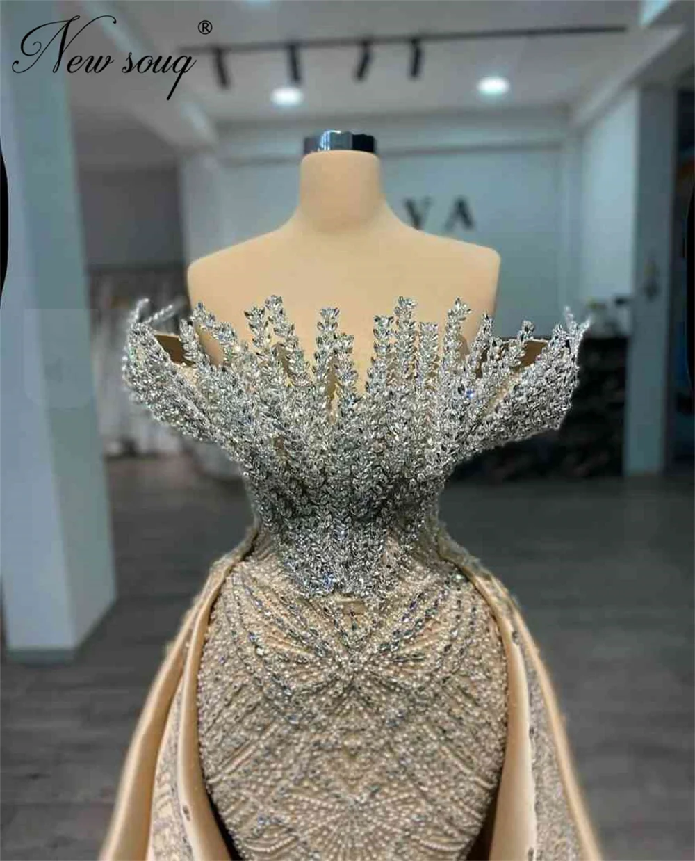 

Элегантное вечернее платье цвета шампанского с бисером, платье для выпускного вечера с открытыми плечами и верхней юбкой, свадебное платье VestidosDe Cóctel по индивидуальному заказу