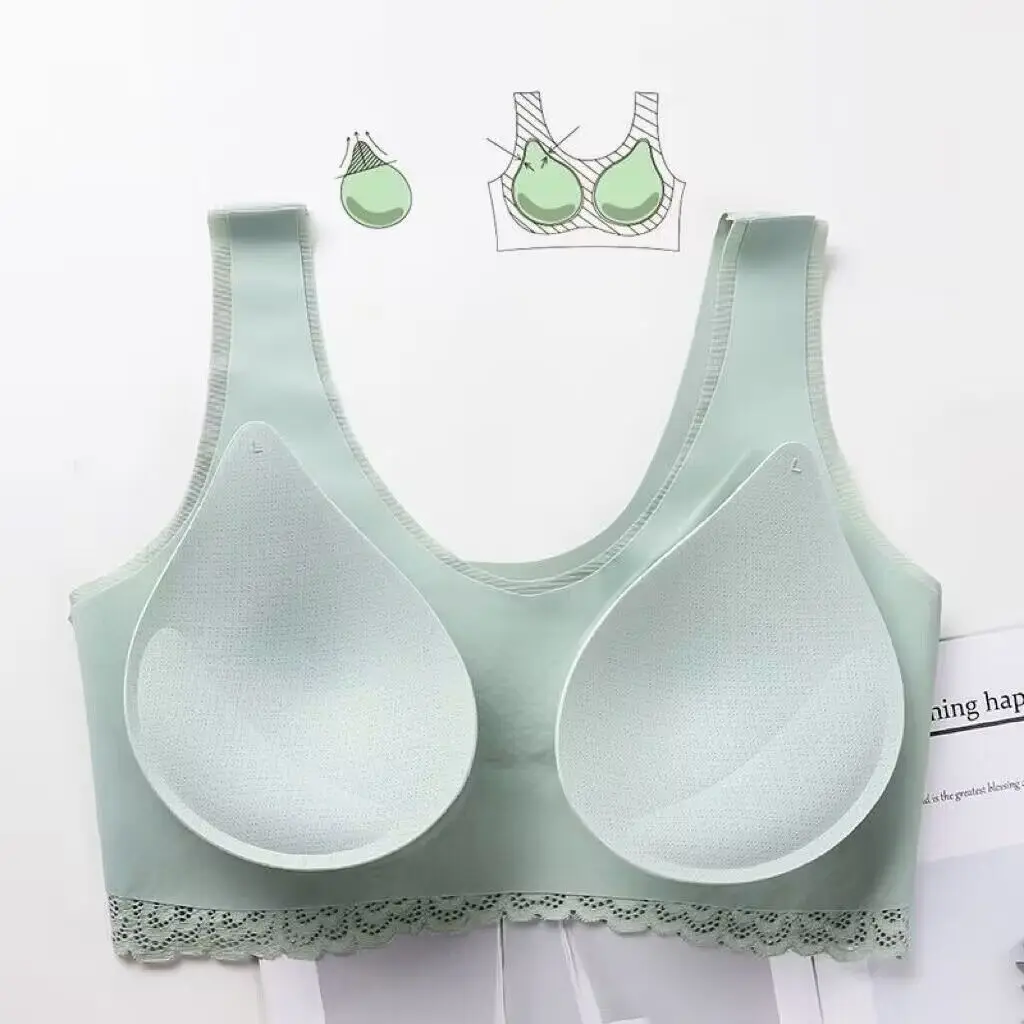 Plus Size Latex Underwear Women\'s Seamless No Steel Ring Gathered Sports Vest Anti-sagging Breast-receiving Sleep Bra