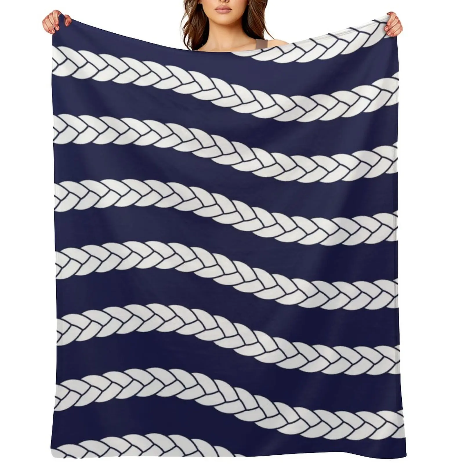 

Nautical Braid in Navy and White Throw Blanket Summer Decorative Throw Blankets For Sofas Hairys Blankets