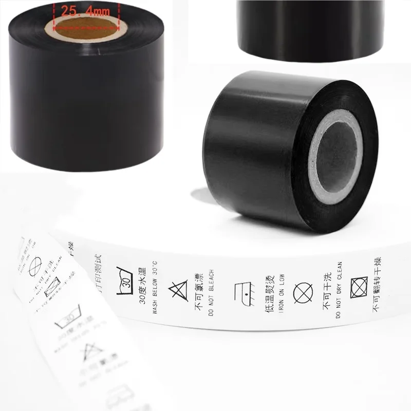 高温耐性のある水洗い可能な樹脂カーボンリボン衣料品ラベル、黒色印刷の衣類用サイズラベル