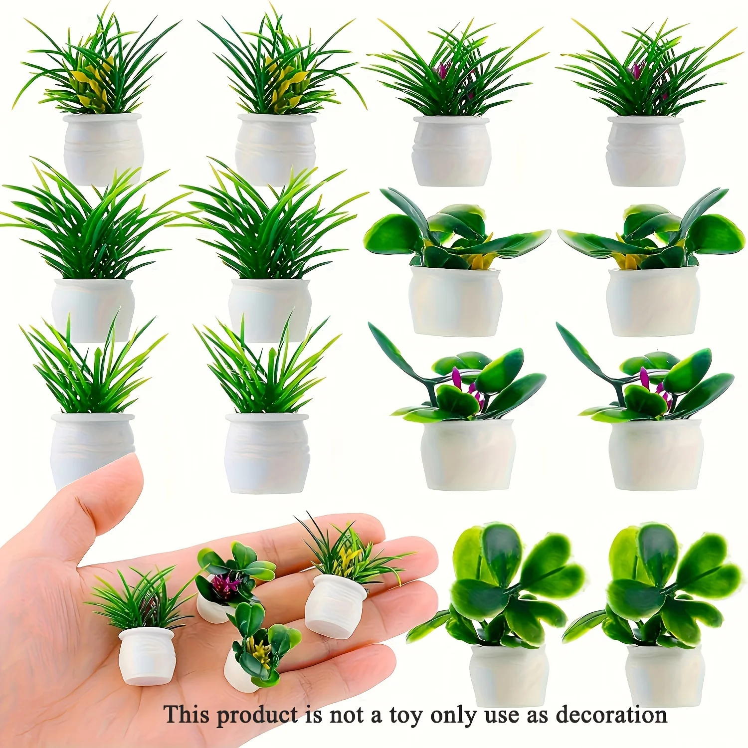 5pcs/set Artificial Mini Potted Plants, Tiny Miniature Fake Flower Pot Simulation Bonsai Decorative Grass Greenery in Pots For m