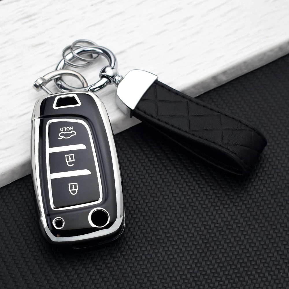 TPU Car Flip Key Case Cover Holder Shell for Hyundai Elantra Solaris Tucson I30 I35 I40 KONA Genesis Santa Fe Azera