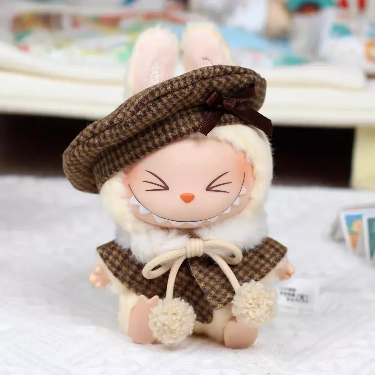 Stylish Cape and Beret Set for 15cm Labubu V1 V2 Dolls Elegant Ropa Labubu Clothing Gift