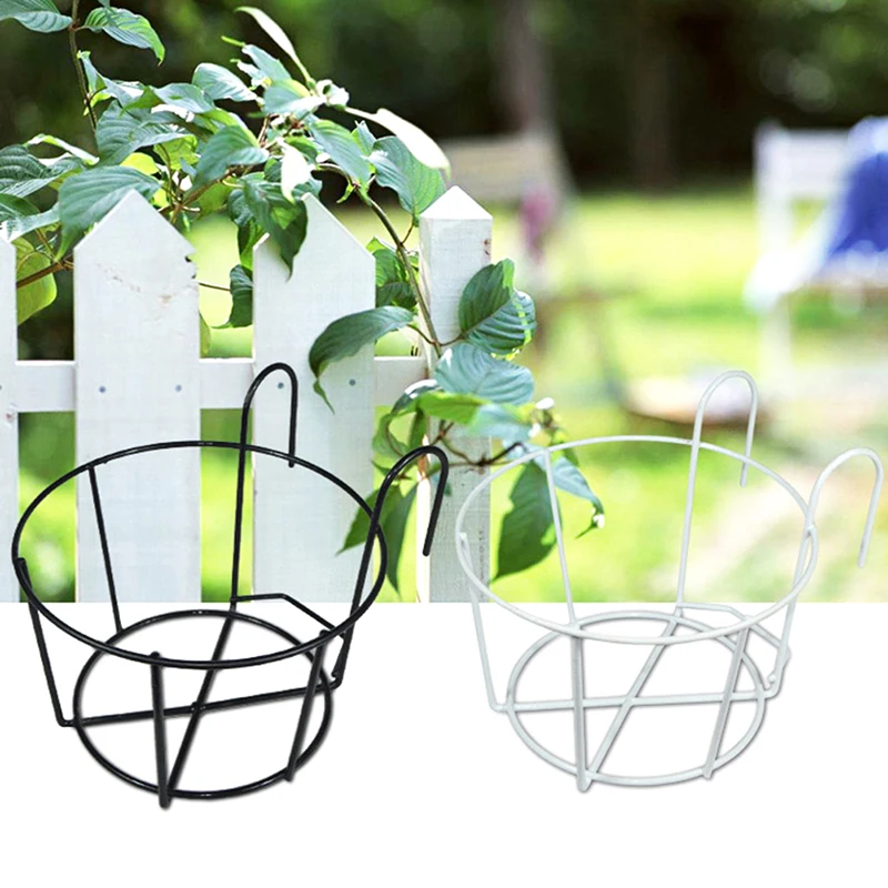 Garden Hanging Plant Iron Racks Balcony Round Flower Pot Rack Railing Fence