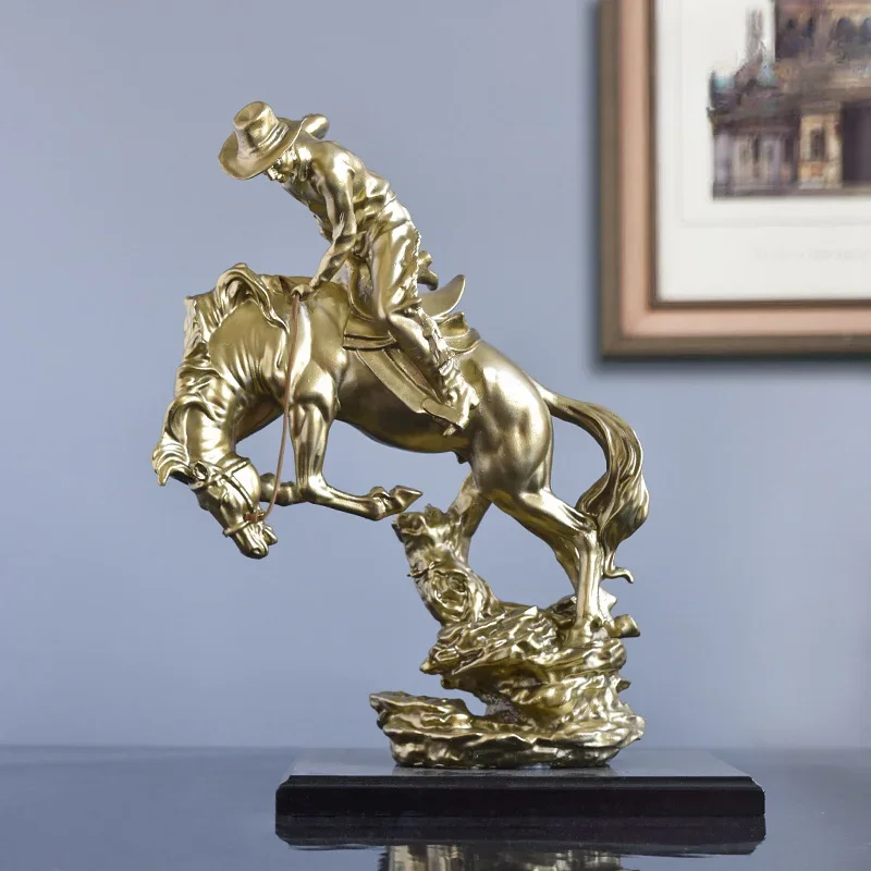 Cowboy Equestrian Statue Decor Collectibles Cowboy Sculpture Resin Crafts Model for Tabletop Garden Cabinet Bedroom Office