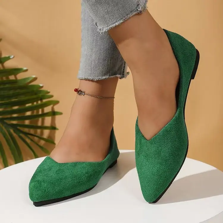 Damen Spitzschuh Samt Flache Schuhe Frühling Herbst Mode Große Größe Slip-On Bean Bean Schuhe Niedriger Absatz Bequem Lässig – Detail 2
