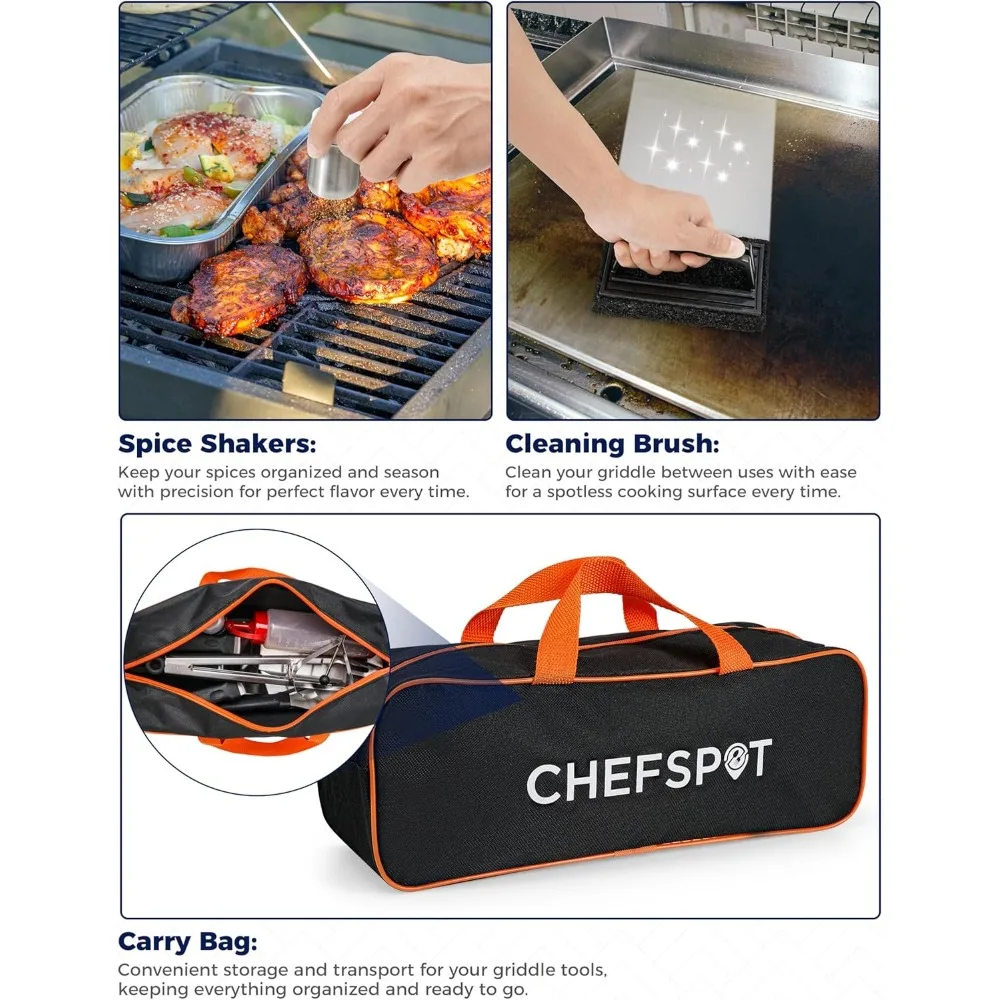 مجموعة ملحقات الشواية المكونة من 36 قطعة من شيفسبوت - مجموعة ملعقة الشواية المسطحة من هيباتشي لشوايات ويبر وبلاكستون، الإفطار #6