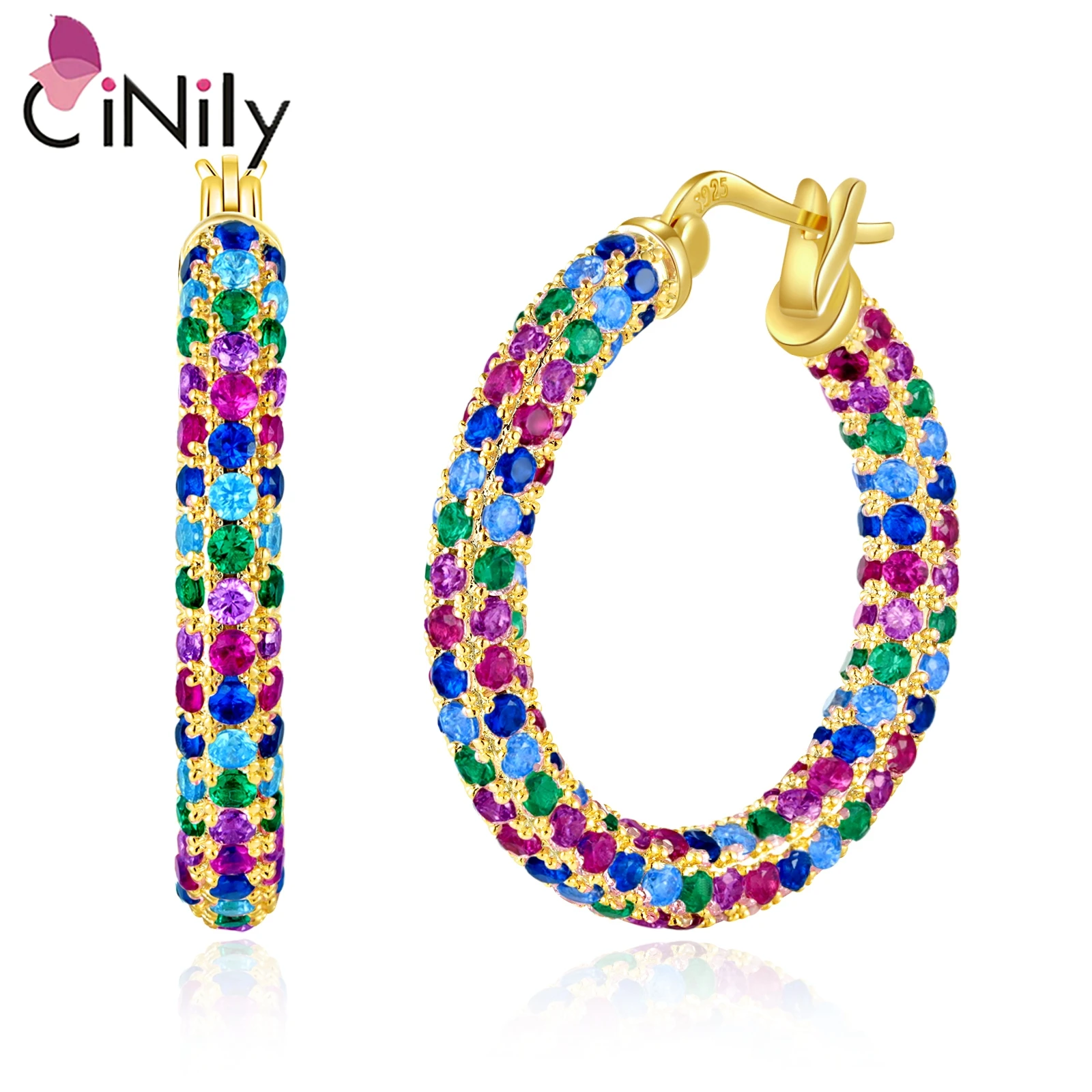 CiNily Multcolor Turquoise Hoop Earrings with Crystal CZ 925 Sterling Silver Shiny Earrings for Women Girls Christmas Jewelry