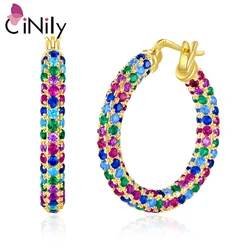 CiNily Multcolor Turquoise Hoop Earrings with Crystal CZ 925 Sterling Silver Shiny Earrings for Women Girls Christmas Jewelry