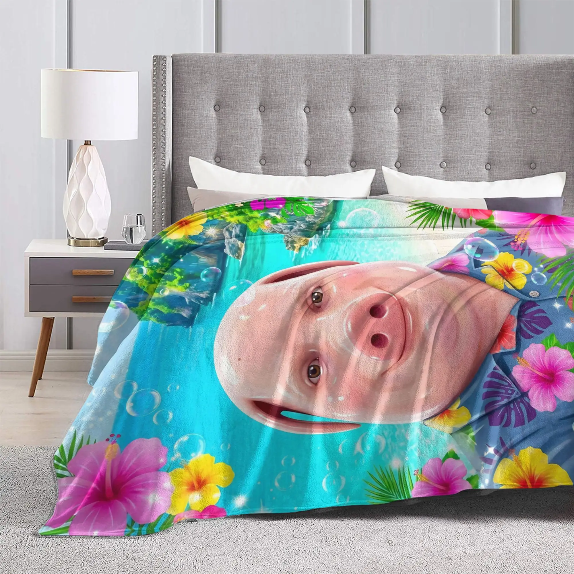 Hawaii John Pork Smiling Beach Blankets Fleece Pig Lover Multi-function Soft Throw Blanket for Bedding Couch Plush Thin Quilt