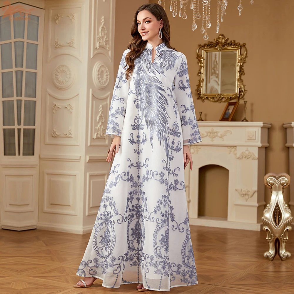 Uni musulman arabe broderie Abaya Robe 2025 élégant dubaï femmes soirée Caftan Robe de luxe imprimé fleuri