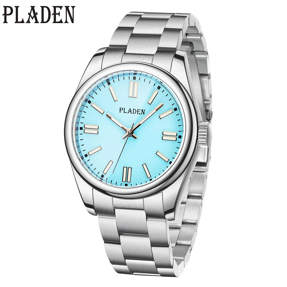 PLADAN Luxury Brand Male Watch Fashion Blue Dial Stainless Steel Wristwatch Business Quartz Luminous Wristwatches Hot Sale New