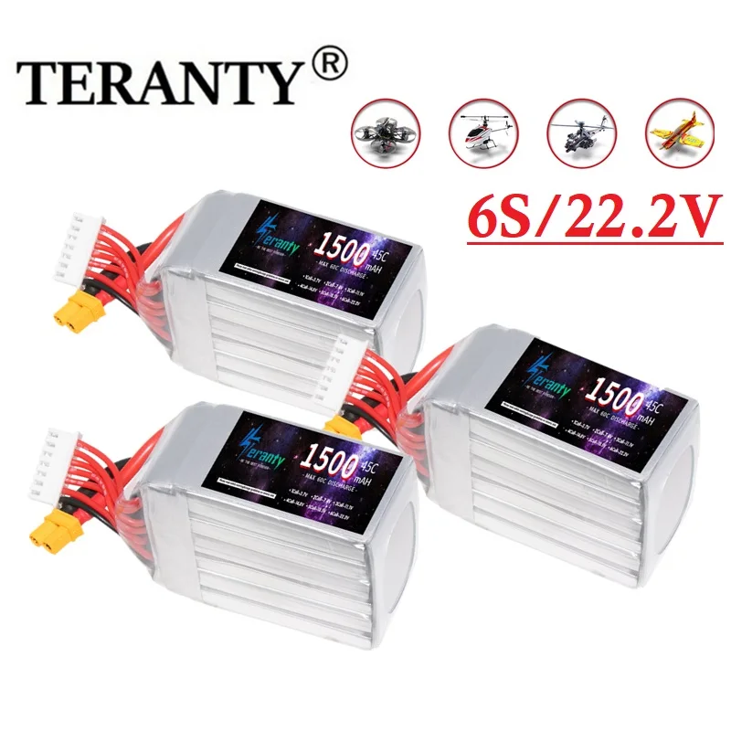 TERANTY 1500MAH 6S بطارية 45C 22.2V يبو بطارية ل RC سيارة الطائرة بدون طيار كوادكوبتر قارب T XT60 التوصيل