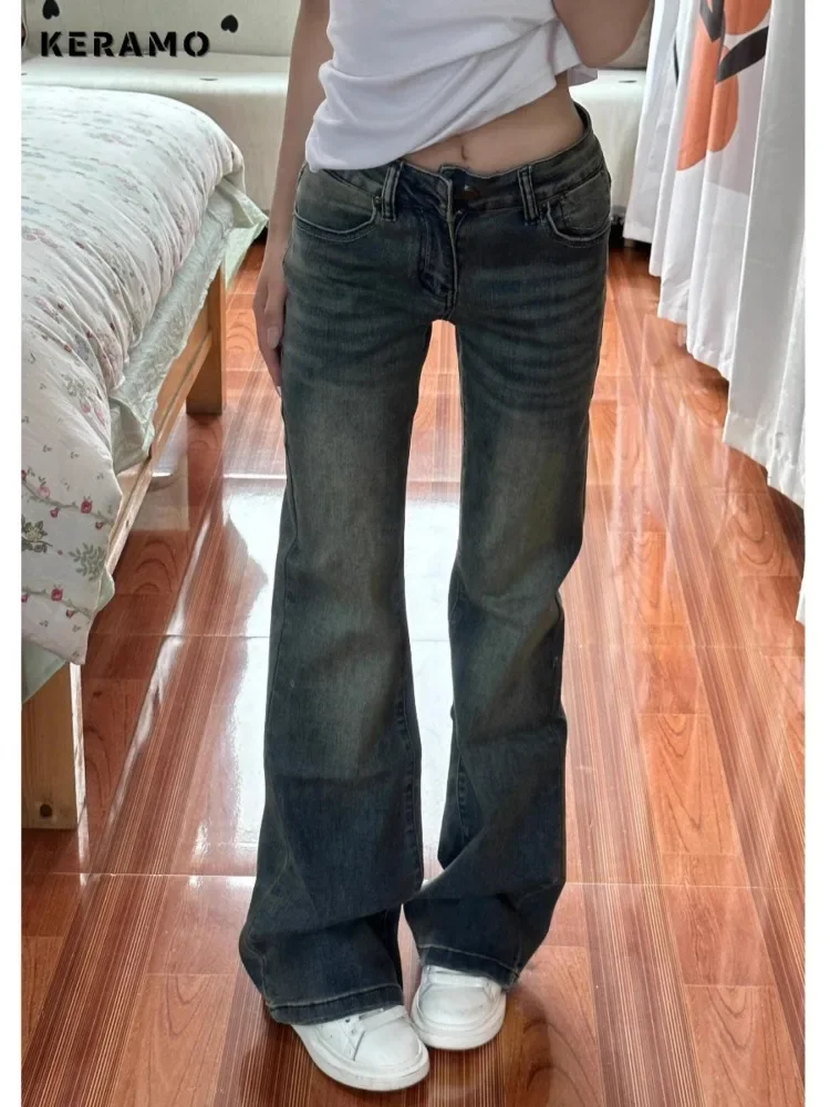 Y2K Calça jeans de cintura alta, calça jeans, lavado, vintage, casual, calça emo gostosa, grunge, rua, moda, retro, sexy, 2000s