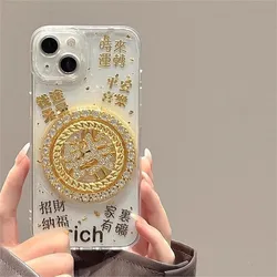 Creative Rotating Gold Coin Transparent Phone Case for iPhone 15 Pro Max 15 14 Plus 13 12 11 Xsmax X 7 8 Plus Fashion Back Cover