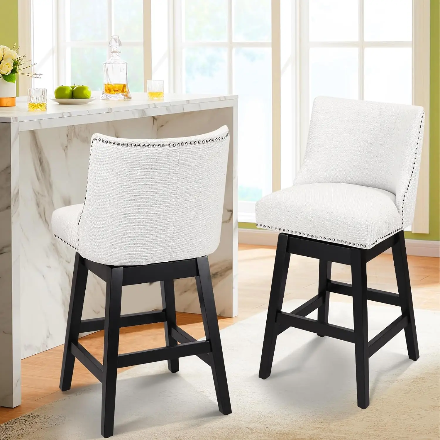 Swivel Bar Stools Set Of 2 With Thicker Wood Legs,26