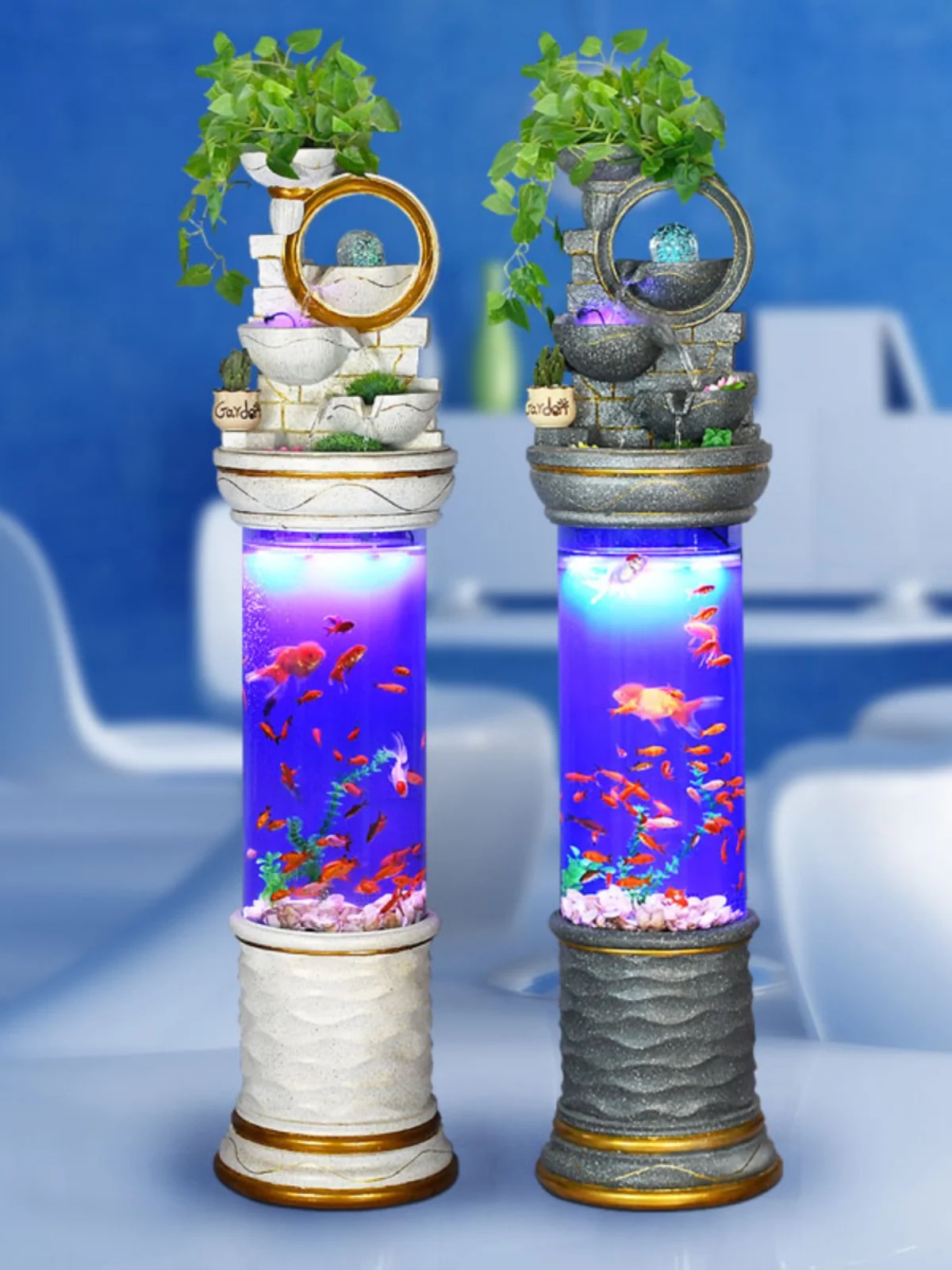 Flowing water fountain cylindrical goldfish tank no-change living room floor ornament humidifier