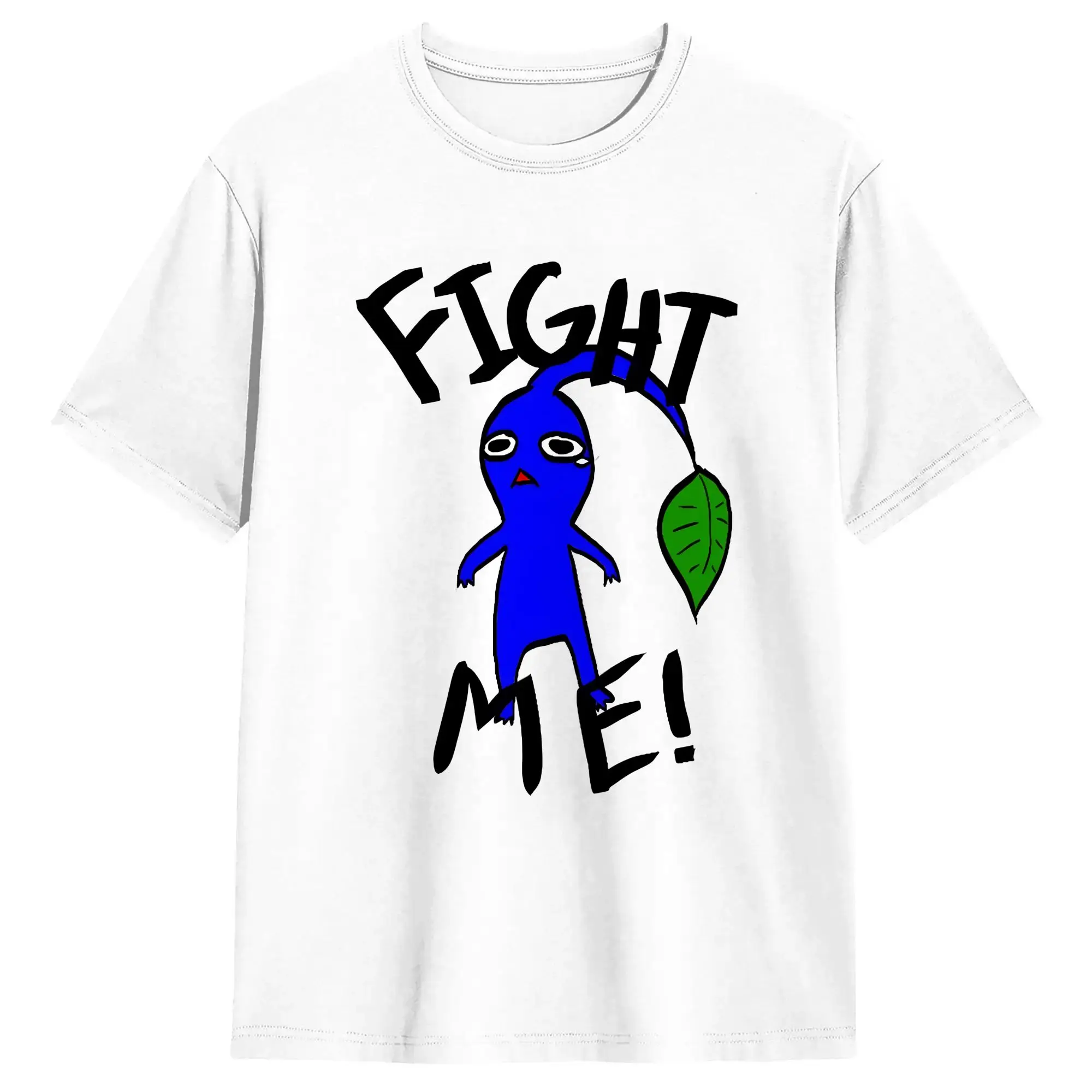 Men T-Shirt Fight Me! Blue T-Shirts Harajuku Pikmins Summer Tees Y2K Retro Cotton Clothing Gift Idea