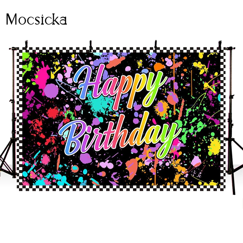 Mocsicka Happy Birthday Photography Background Kids Birthday Party Decoration Doodle Hip Hop Style Studio Photo Backdrop Banner