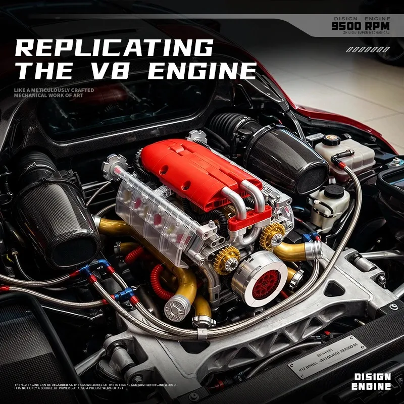 

Набор для сборки модели двигателя V8 (606 деталей) с рабочим редуктором, развивающая STEM-игрушка, конструктор для детей и взрослых, подарок