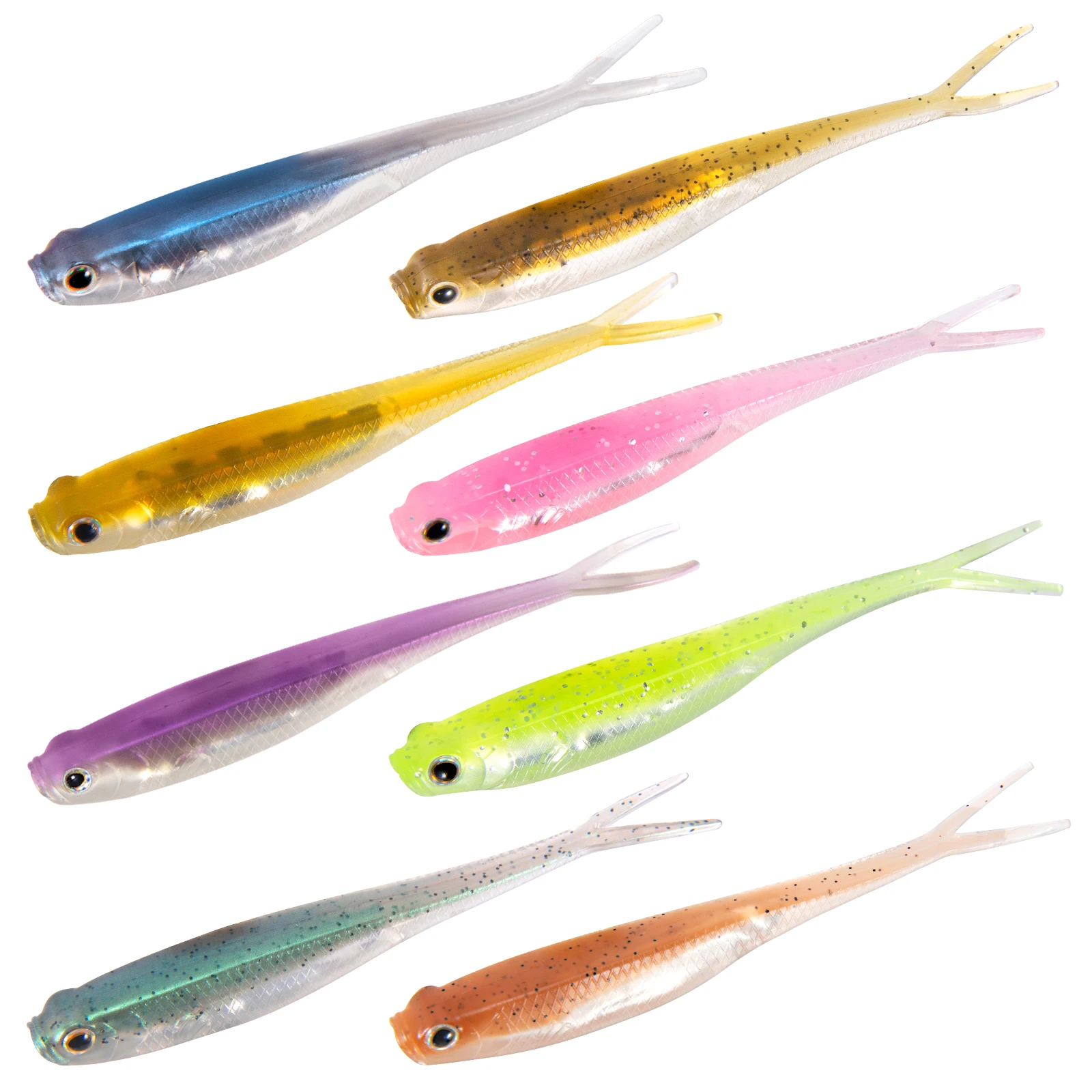 

Dr.Fish Fork Tail Soft Plastic Baits, Soft Jerbait Minnow Lures, Soft Swimbaits Jerk Shad Baits Crappie Bass Fishing Lures
