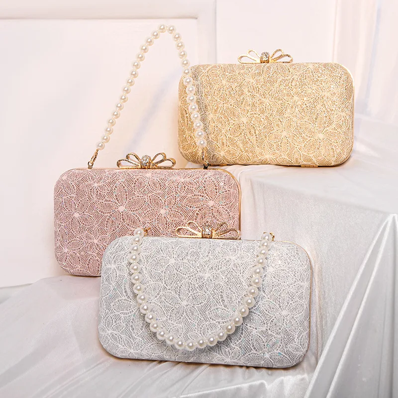 Luxury Handmade Wedding Evening Bag Chain Shoulder Bag Full Beaded Clutch Bag Ladies Artificial Pearls Handbag for Wedding Party