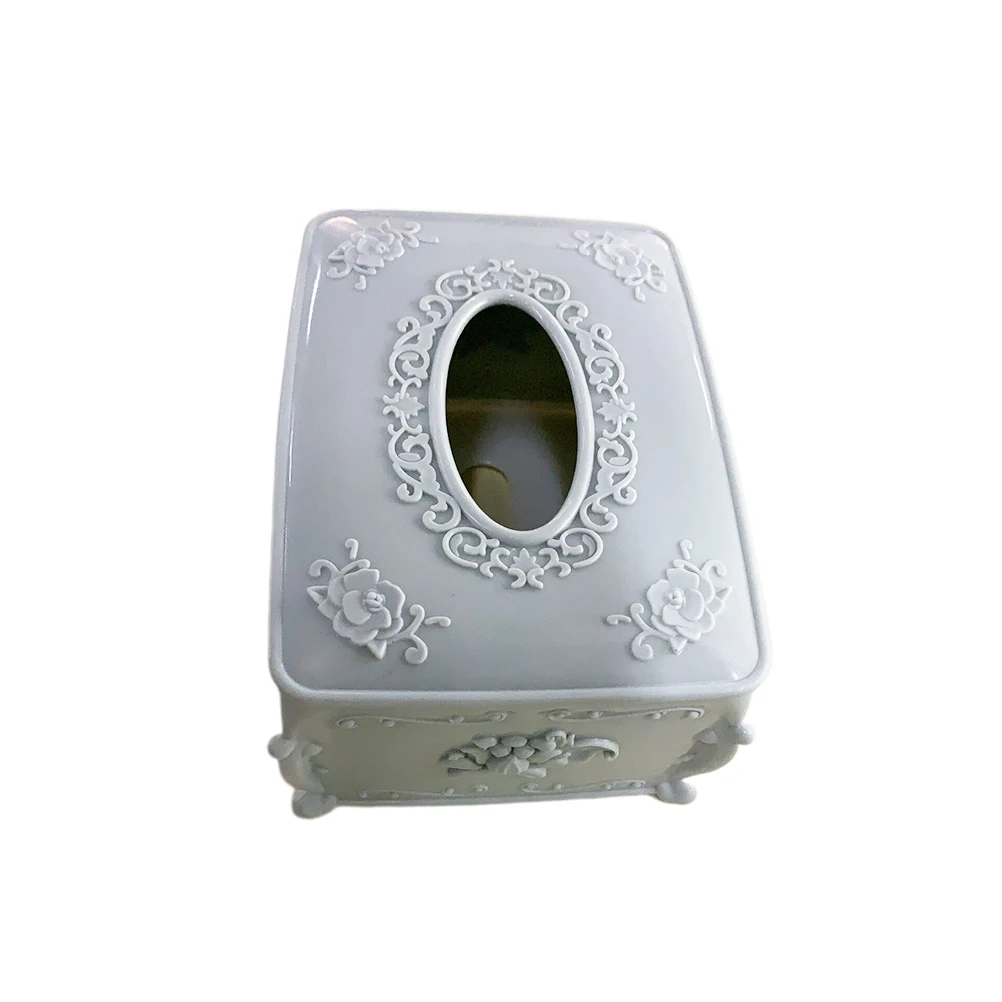 

Sturdy Plastic Tissue Box Floral Decorated Square Napkin Storage Container For Home Office Hotel Restaurant Use Strong