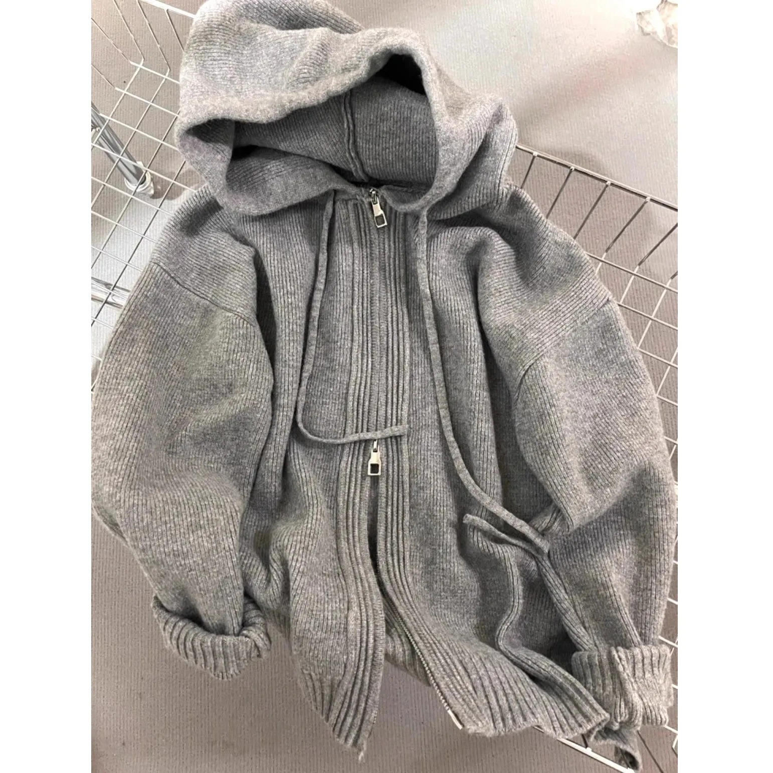 

American Retro ey Hooded Soft Thiened Knitted Sweater Men Women Loose Autumn Winter Lazy Sle Thiened Knit Cardigan Coat