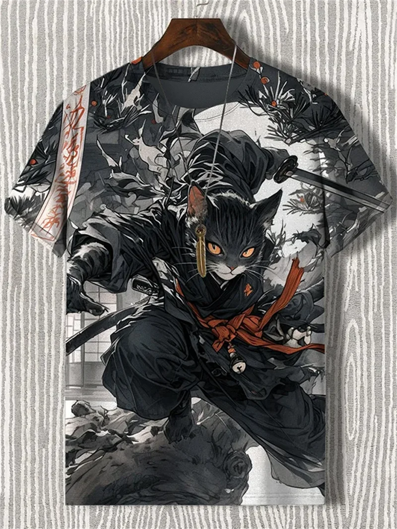 

Fashion Japanese Cat Pattern T-Shirt For Men 3D Animal Printed Pullover Tees Summer Casual Crew Neck Short Sleeve Streetwear Top