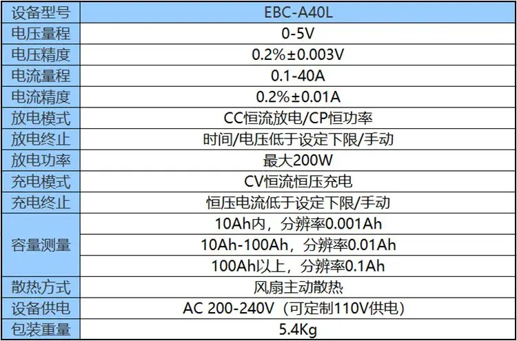 EBC-A40L High Current Lithium Iron Lithium Ternary Power Battery Capacity Tester Charging and Discharging 40A