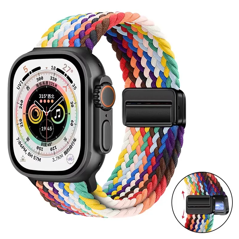 Nylon-Geflechtarmband für Apple Watch Ultra 3 2 49mm 11 10 46mm 42mm 9 8 7 45/41mm Magnetisches Armband iWatch 6 5 SE 44/40mm Correa