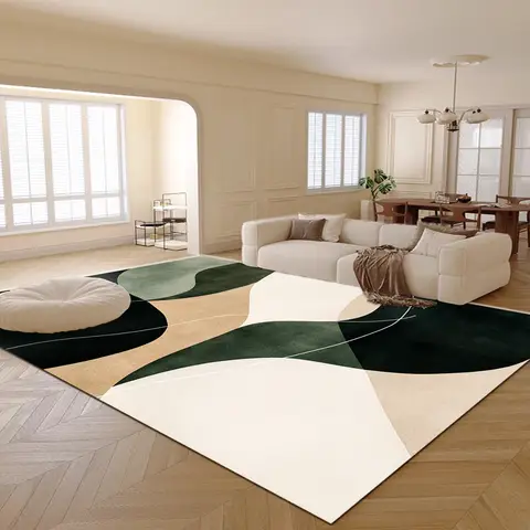 Area Rug 1pc Modern Minimalist Irregular Color Blocks Black Green Beige White Pattern Printed Velvet Fabric High Density Heavy Weight Thick Non Slip Machine Washable Floor Carpet Living Room Bedroom Entryway Hallway Multi Sizes Home Decor Holiday Gift