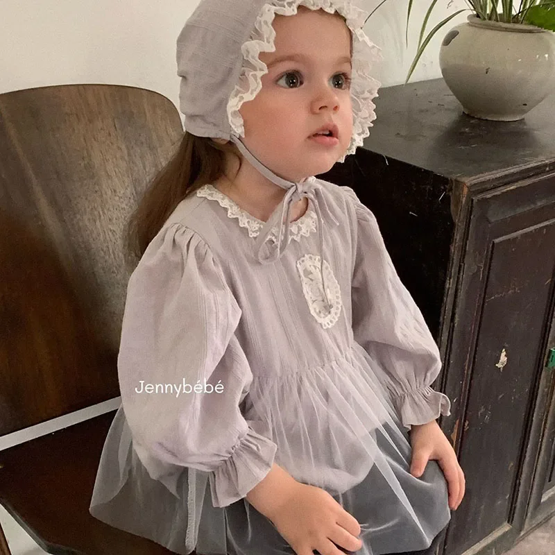 

2025 New Autumn Newborn Baby Girls Bodysuits+Hat Long Sleeved Cotton Mesh Splicing Infant Baby Jumpsuit 0-24M Baby Girl Clothing