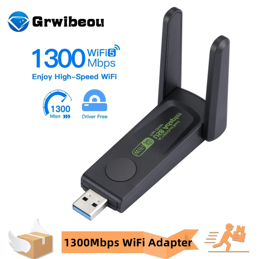 Adaptador WiFi USB inalámbrico de 1300Mbps, banda Dual, 2,4G, 5Ghz, 802.11ac, Red con antena para ordenador de escritorio y portátil