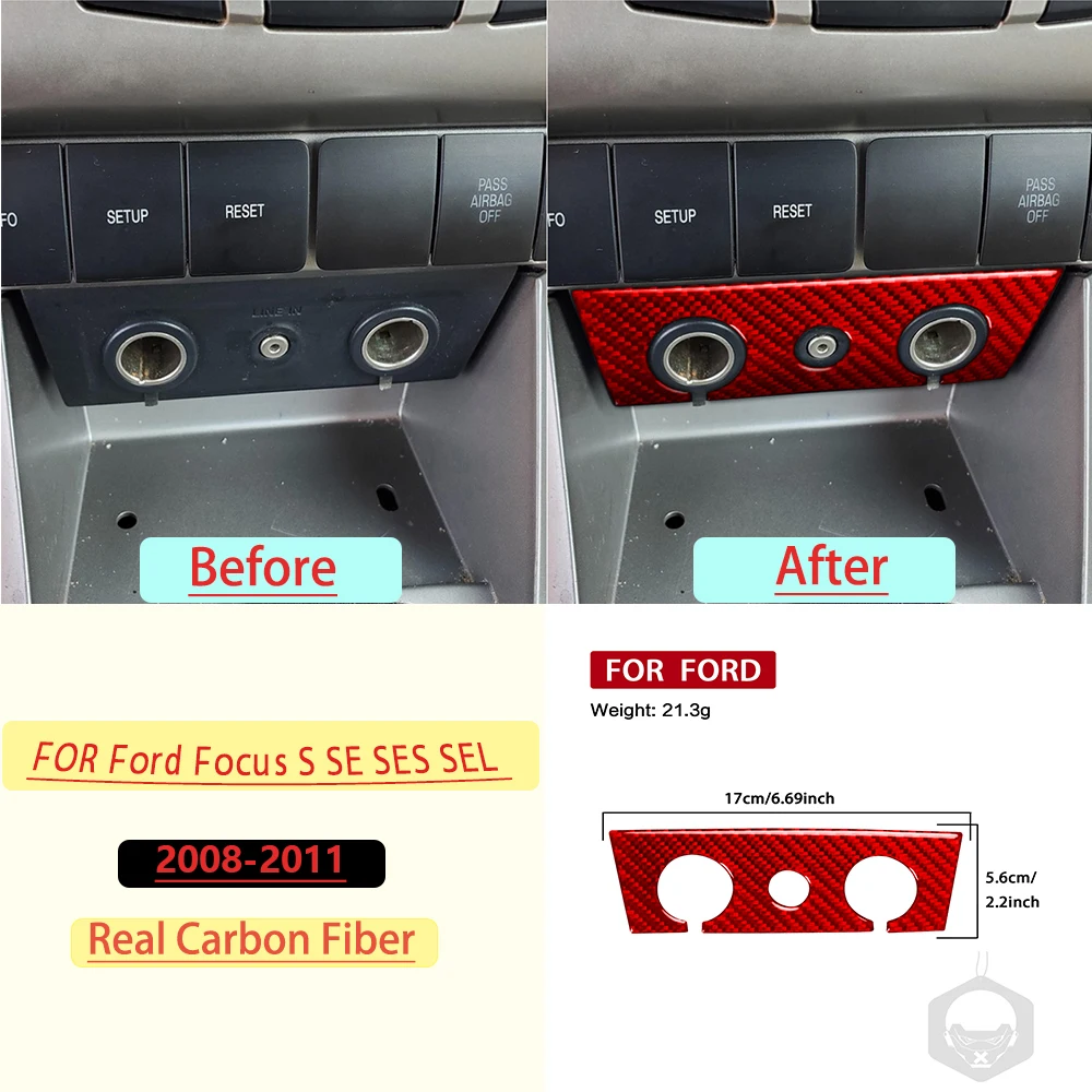 For Ford Focus S SE SES SEL 2008-2011 Central Control Cigarette Lighter Panel Trim Real Soft Carbon Fiber Accessories Sticker