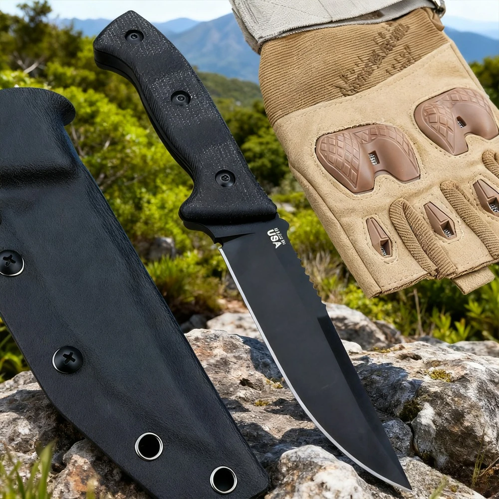 التكتيكية في الهواء الطلق التخييم شواء الفولاذ المقاوم للصدأ شفرة مثبتة سكين الصيد الدفاع عن النفس EDC سكين البرية بقاء أدوات D2 شفرة