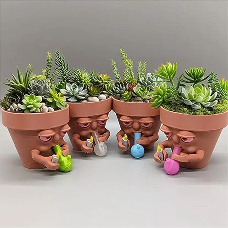 Smoking Pot Growers,Artificial Resin Mini Plant Pots, Indoor Plant Pots, Unique Plant Pots Indoor Plants, Desks,Family